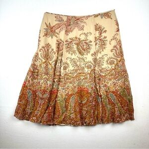 Lauren Ralph Lauren Silk Paisley Godet Pleated Skirt Office
